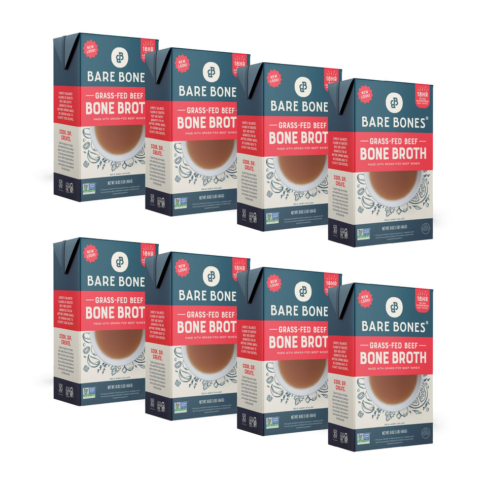 Bare Bones Grass-Fed Beef Bone Broth pour highlights rich flavor ideal for sipping
