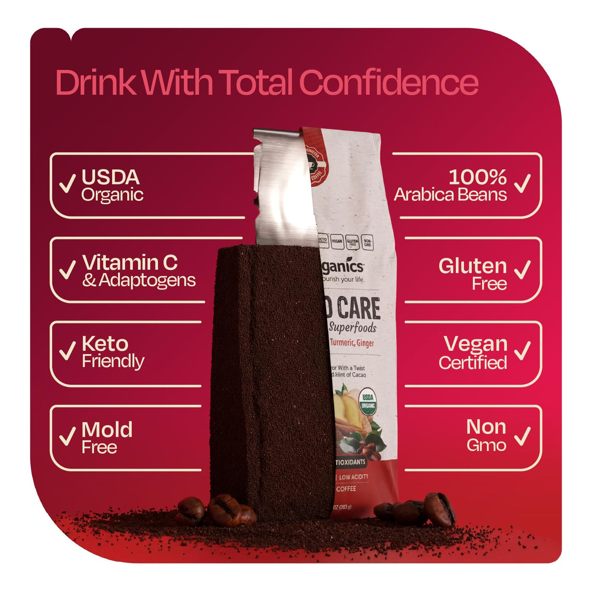 BareOrganics Cardio Care Coffee mug steaming with rich aroma and energizing flavor.