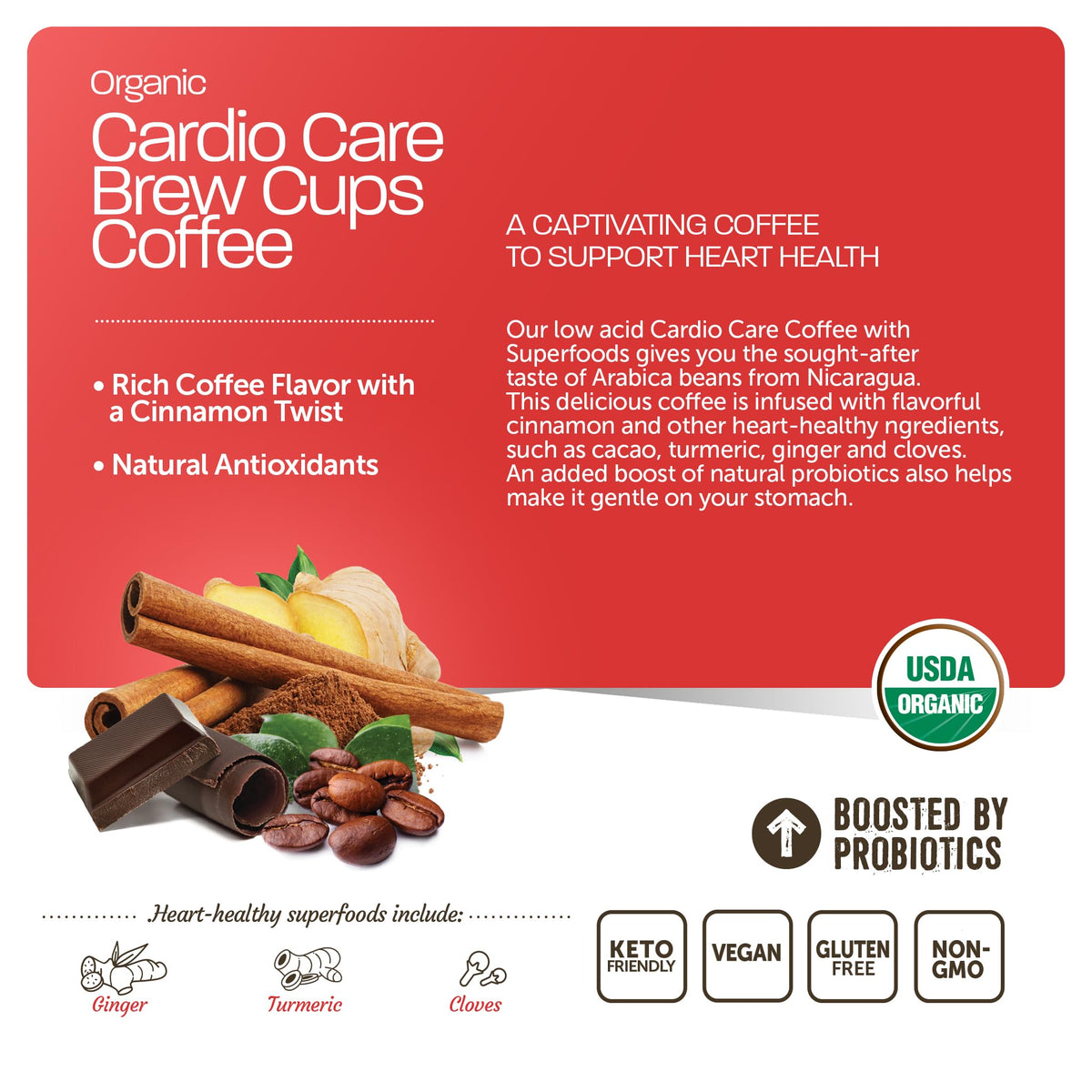 BareOrganics Cardio Care 10 pack recyclable K Cups for home work travel