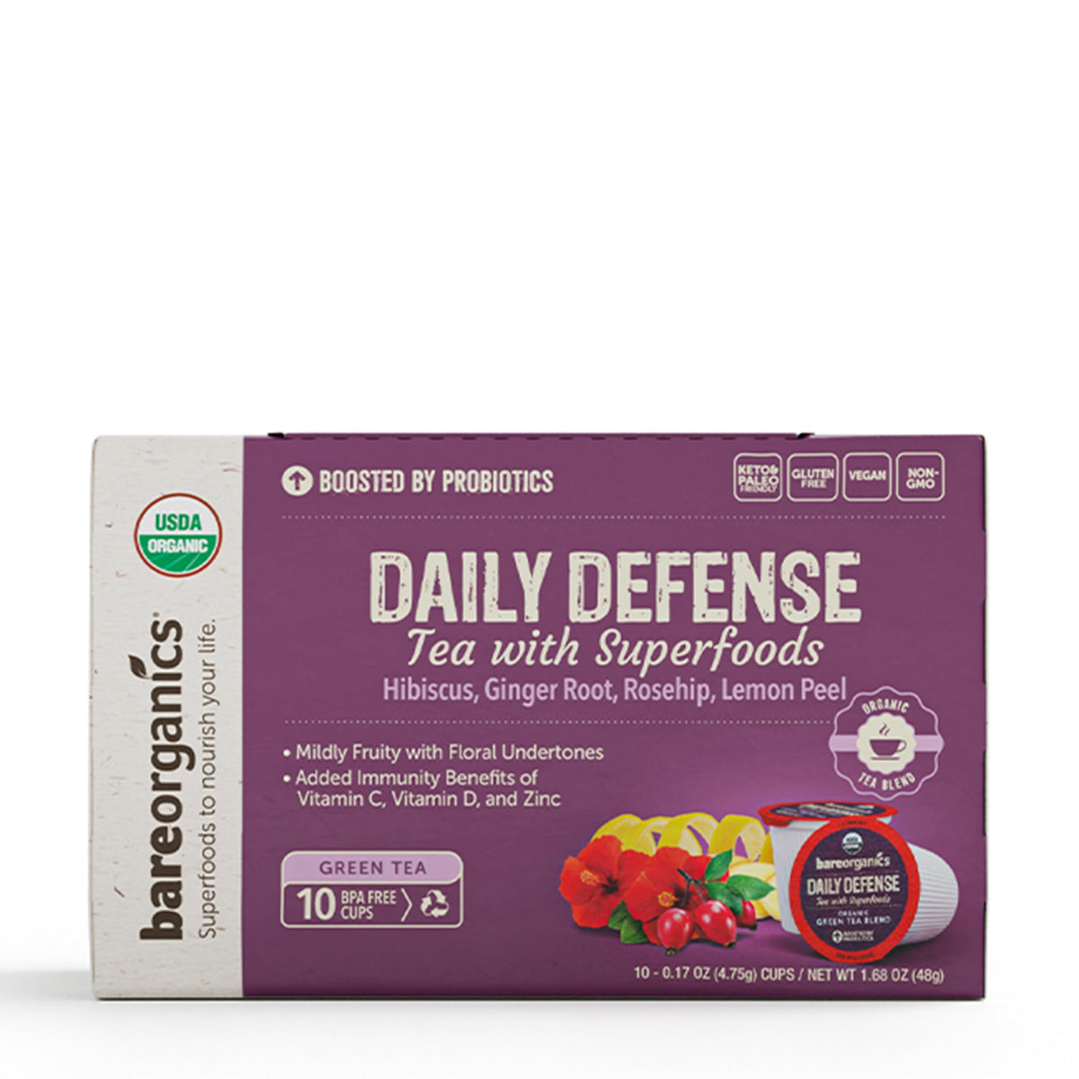 BareOrganics Daily Defence Tea Keurig brewing setup with easy single-serve convenience.