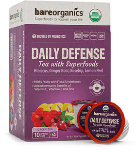 BareOrganics Daily Defence Tea pods in a pack for convenient daily brewing and flavor.