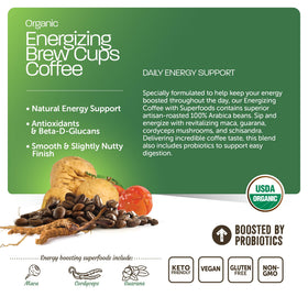 BareOrganics Energy cup being brewed, fast on-the-go energy with probiotic support.