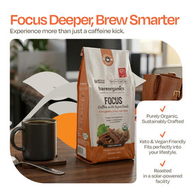 BareOrganics Focus Coffee sustainable packaging highlights eco-conscious daily ritual.