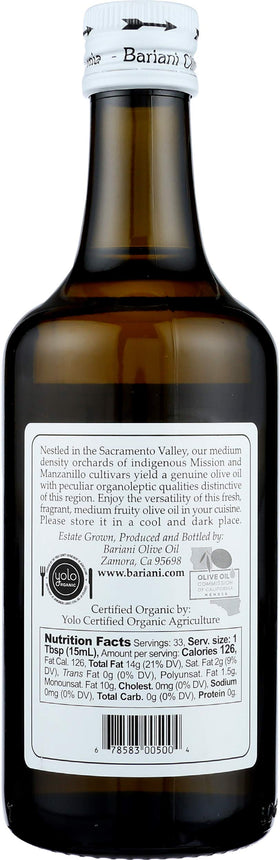 Bariani cold-pressed olive oil bottle ready for kitchen use