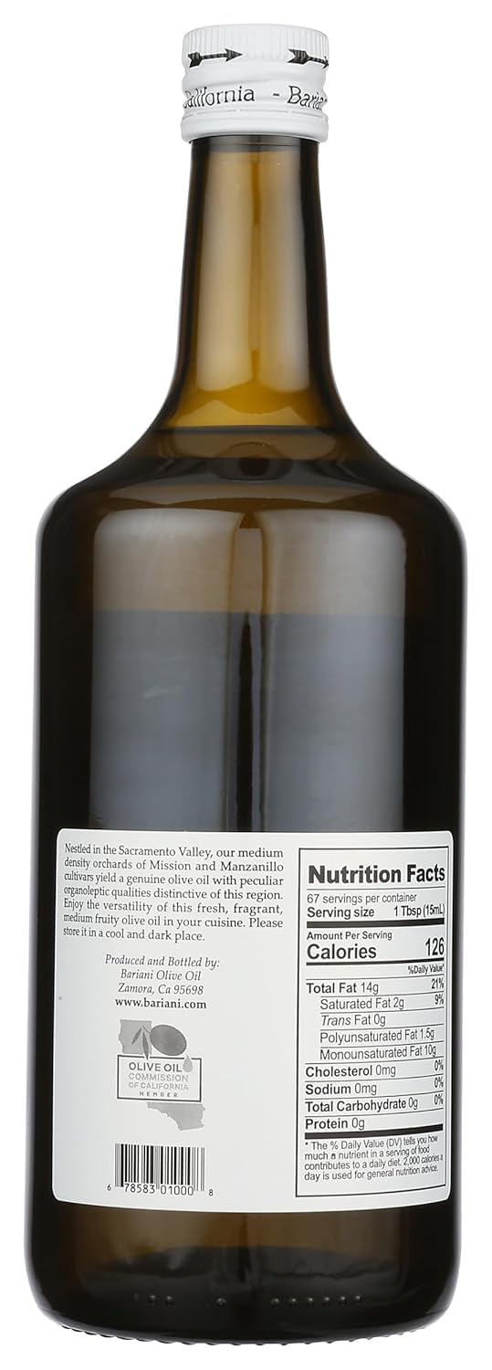 Bariani Fall Harvest EVOO bottle with vibrant green color, ideal for mozzarella and bruschetta