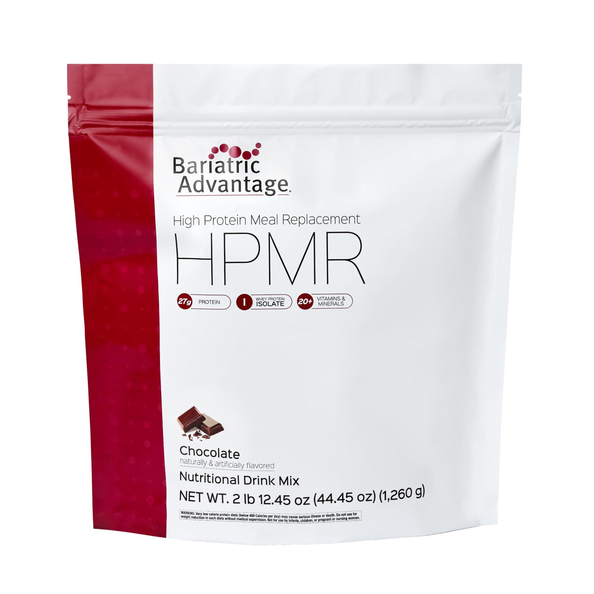 Bariatric Advantage chocolate meal replacement packaging showing 28 servings for post-bariatric care