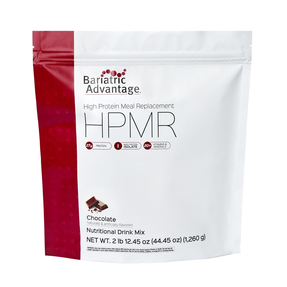 Bariatric Advantage chocolate meal replacement packaging showing 28 servings for post-bariatric care
