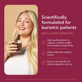 Bariatric Advantage chocolate protein scoop highlighting high protein whey isolate support
