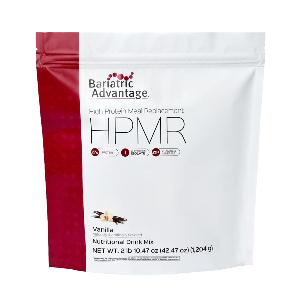 Bariatric Advantage vanilla meal replacement powder in a tub for post-bariatric nutrition.