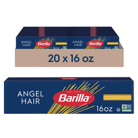 Barilla Angel Hair Pasta box 16 oz with fine strands for light sauces.