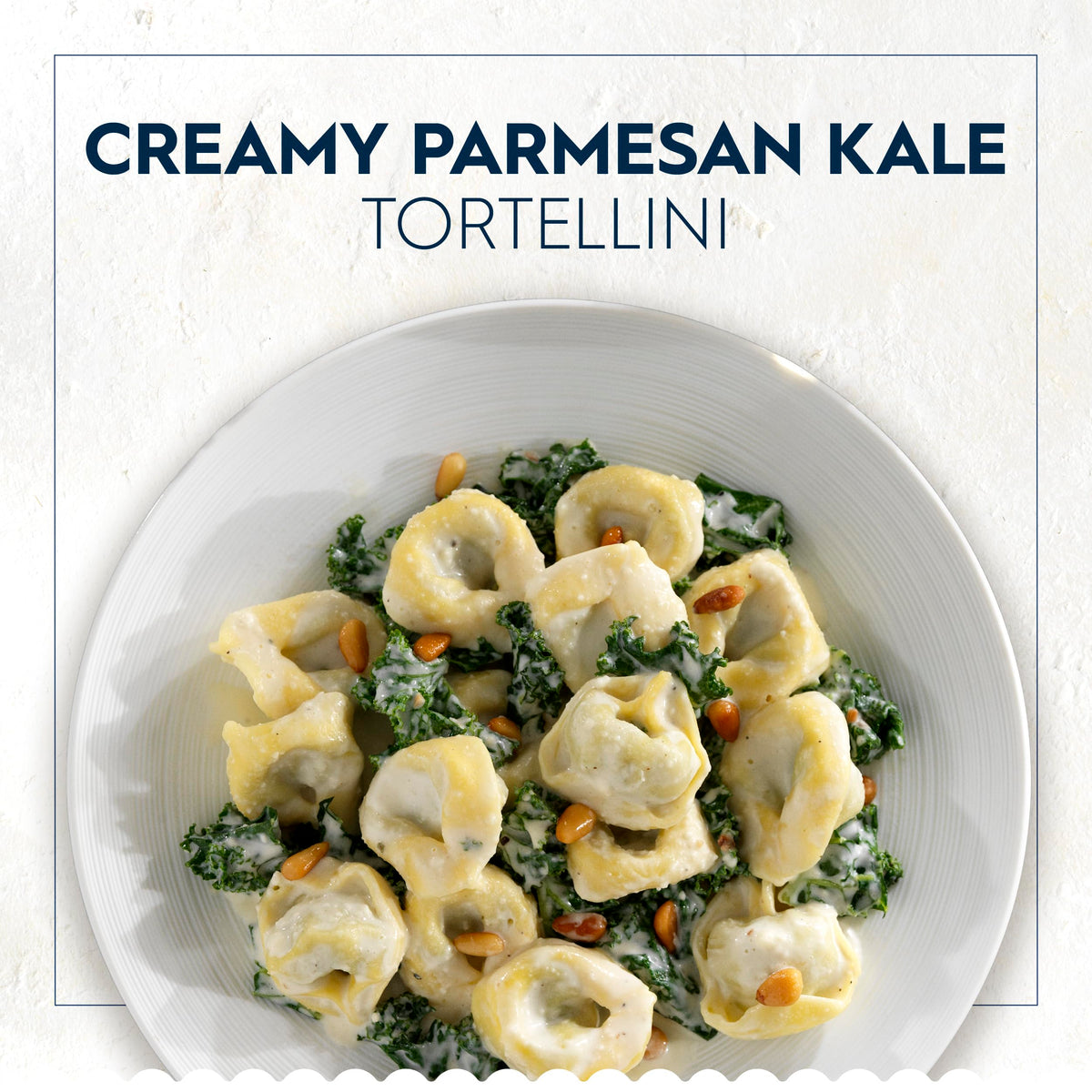 Barilla Cheese & Spinach Tortellini ingredients close-up highlighting non-GMO pasta.