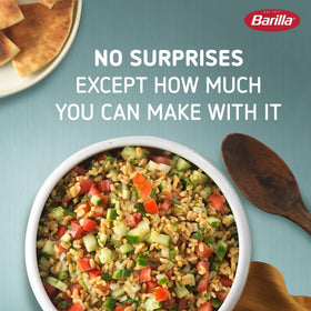 Barilla Chickpea Orzo cold salad idea with colorful veggies.