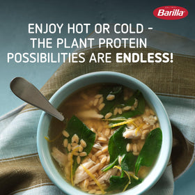 Barilla Chickpea Orzo nutrition panel highlights protein and fiber benefits.