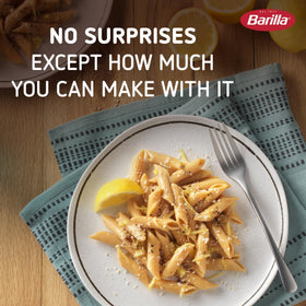 Barilla Chickpea Penne Pasta boiling in salted water for quick weeknight dinner.