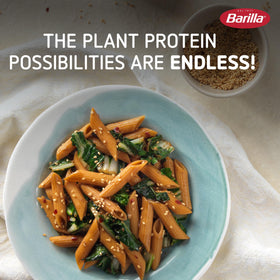 Barilla Chickpea Penne Pasta served in a bowl, ready for protein and flavor.