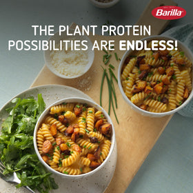 Barilla Chickpea Rotini in a cold pasta salad bowl.