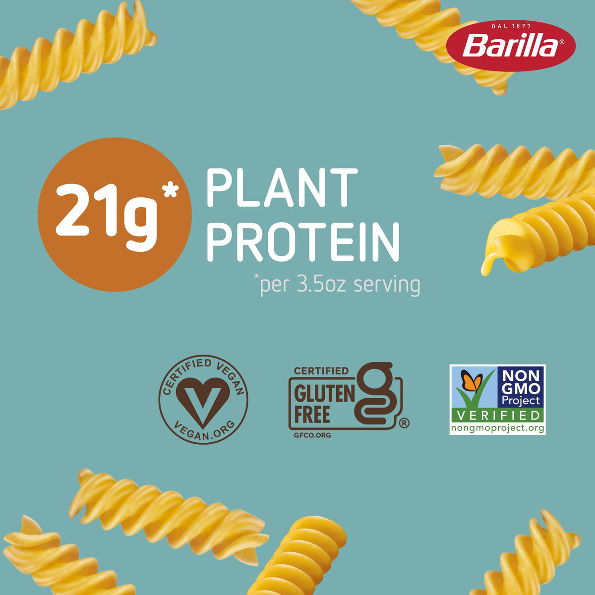Barilla Chickpea Rotini with knife and fork, appealing for family meals.