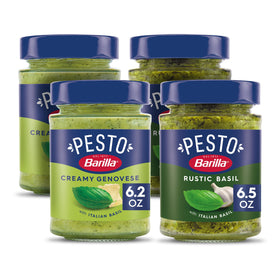 Barilla Creamy Genovese Pesto bottle with smooth sauce ready to coat pasta