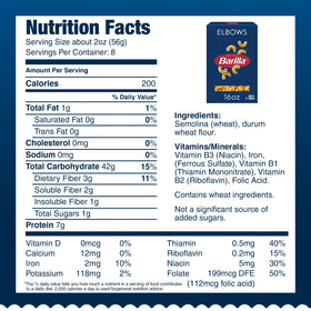 Durum wheat semolina ingredients highlight Barilla's quality.