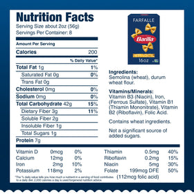 Barilla Farfalle cooking time icon indicating 11-12 minutes.
