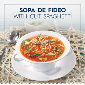 Thin uncooked strands of Barilla Fideo Cut Spaghetti for quick weeknight meals.