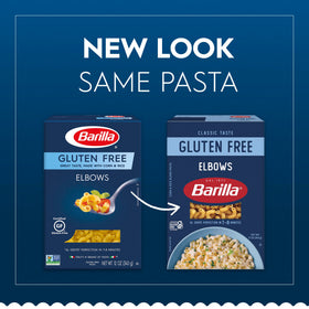 Barilla gluten-free elbows pasta closeup showing corn and rice base