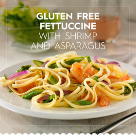 Barilla gluten free fettuccine plated with sauce; perfect for al dente textures.