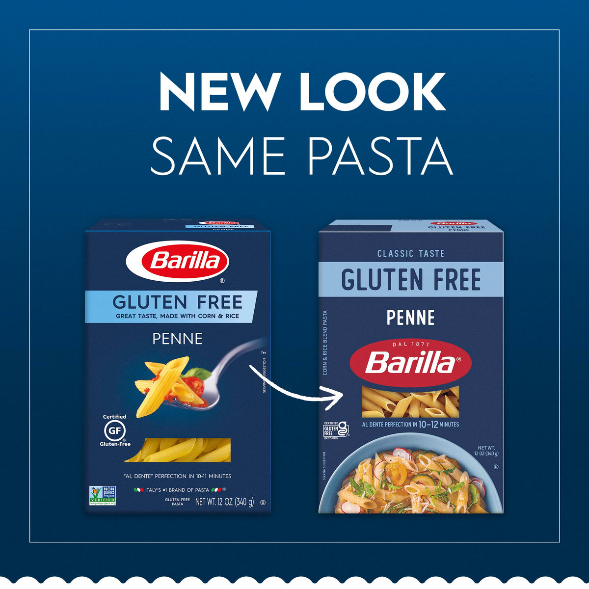 Barilla gluten-free penne cooking on stove for quick meals.