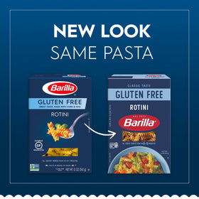 Barilla Gluten Free Rotini 8-box pack showing convenient multi-pack for weeknight dinners