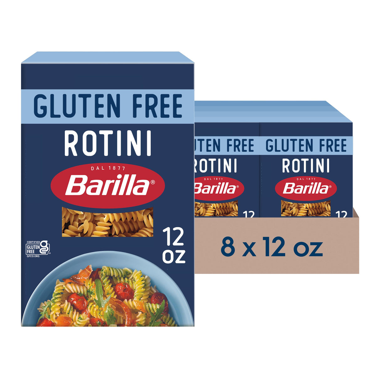 Barilla Gluten Free Rotini pasta in a bowl highlighting spirals ideal for saucy meals
