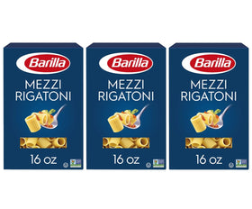 Barilla Mezzi Rigatoni box set shown, ideal for weeknight family meals.