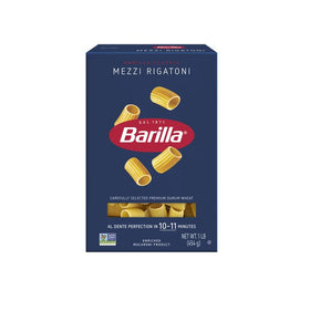 Barilla Mezzi Rigatoni pasta dry boxes, convenient 3-pack for stock pantry.