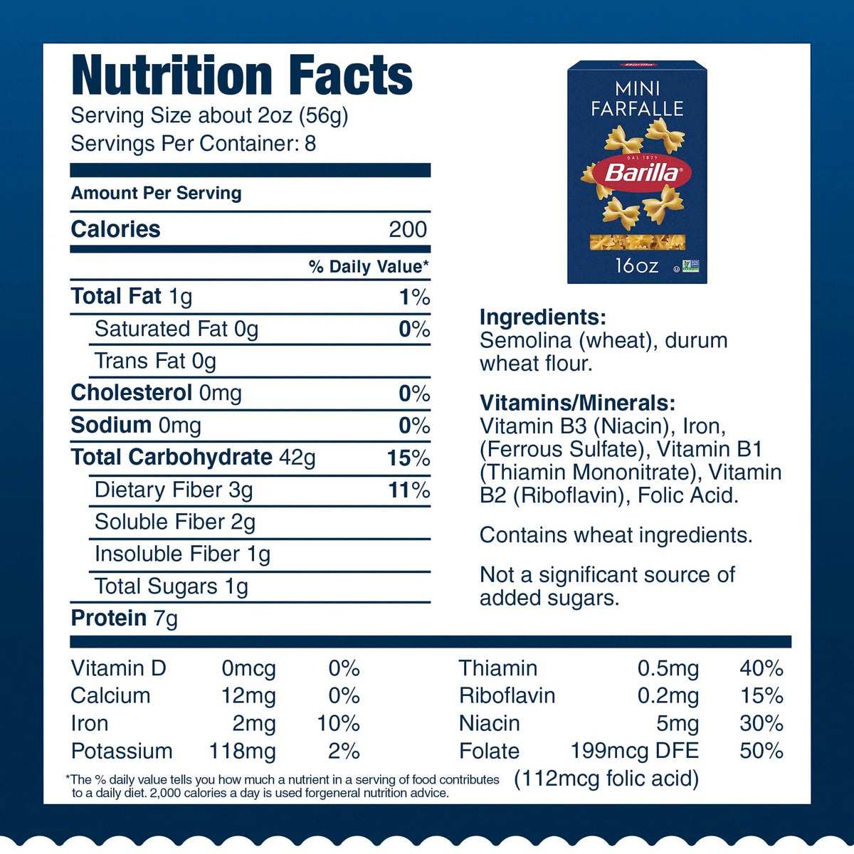 Barilla Mini Farfalle shown with timer for 7-8 minutes.