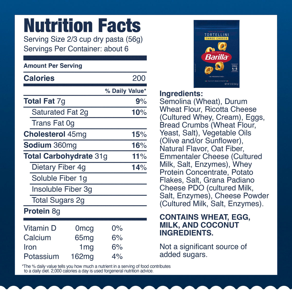 Non-GMO ingredients label on Barilla packaging.