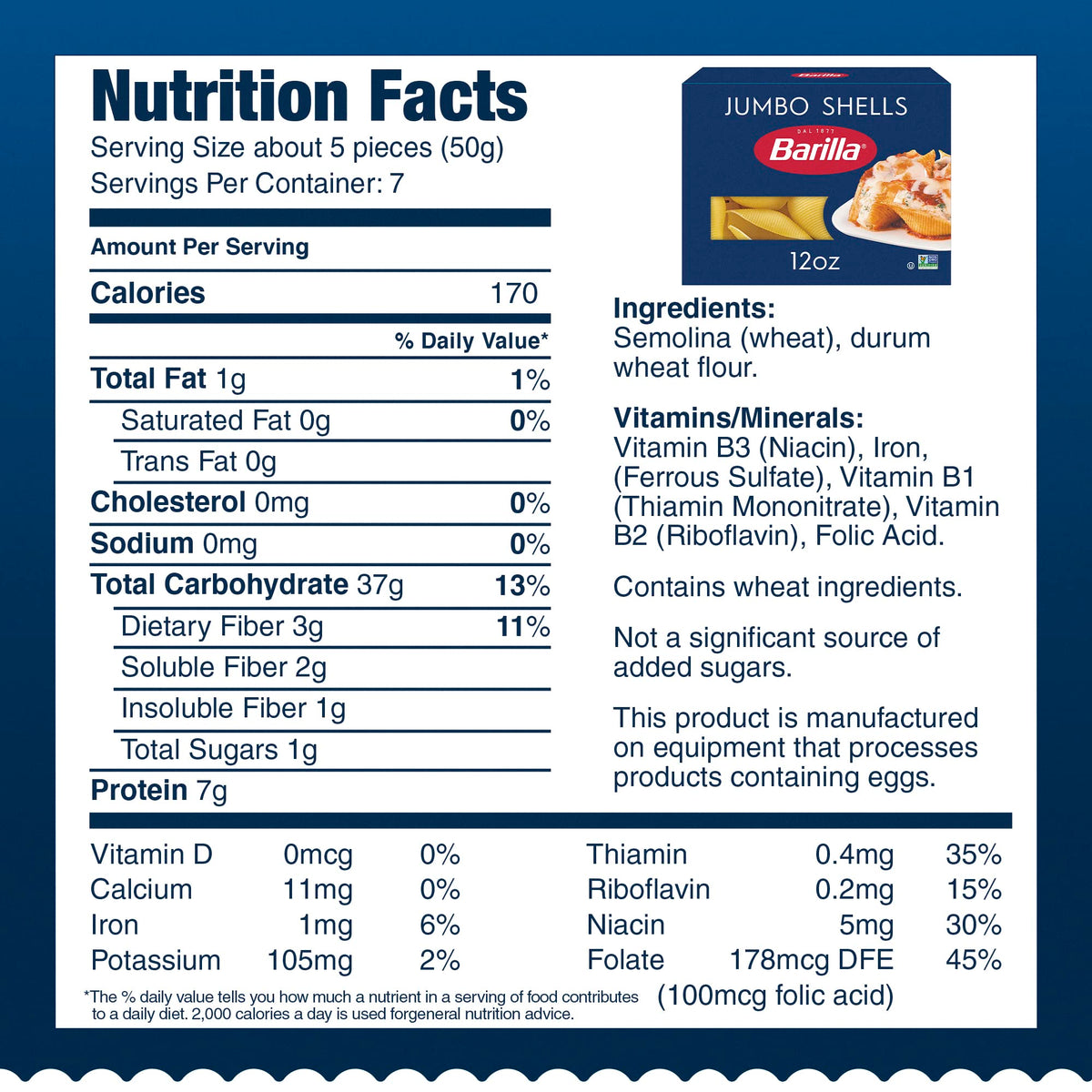 Barilla Non-GMO and Kosher certifications label on pasta packaging.