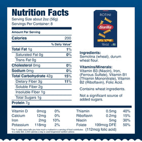 Barilla Rotini non-GMO and Kosher certified pasta quality.