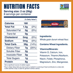Barilla pasta cooking pot image shows quick 7–8 minute prep time.