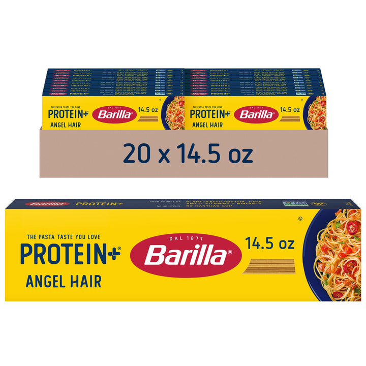 Barilla Protein+ angel hair pasta in a box, ideal for quick weeknight meals