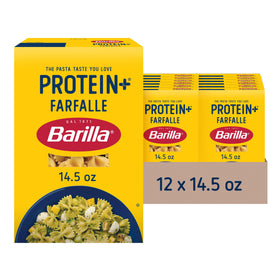 Barilla Protein+ Farfalle box highlighting plant-based protein
