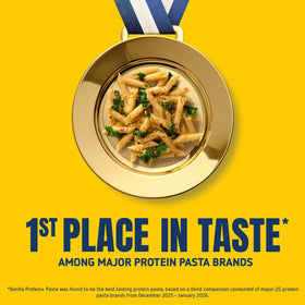 Barilla Protein+ Penne ready with sauce demonstrates quick weeknight dinner idea.