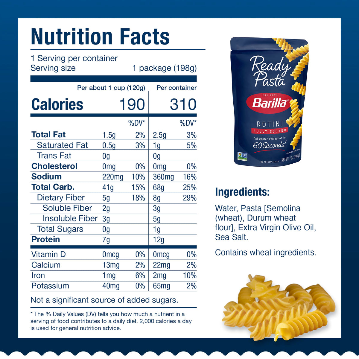 Barilla Ready Pasta Rotini served with sauce for quick meals.
