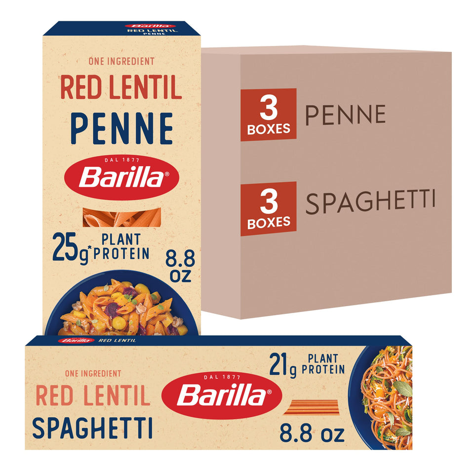 Barilla Red Lentil Spaghetti box, gluten free pasta ready for meals