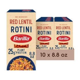 Barilla Red Lentil Rotini pasta 10-pack box, gluten free and protein-rich.