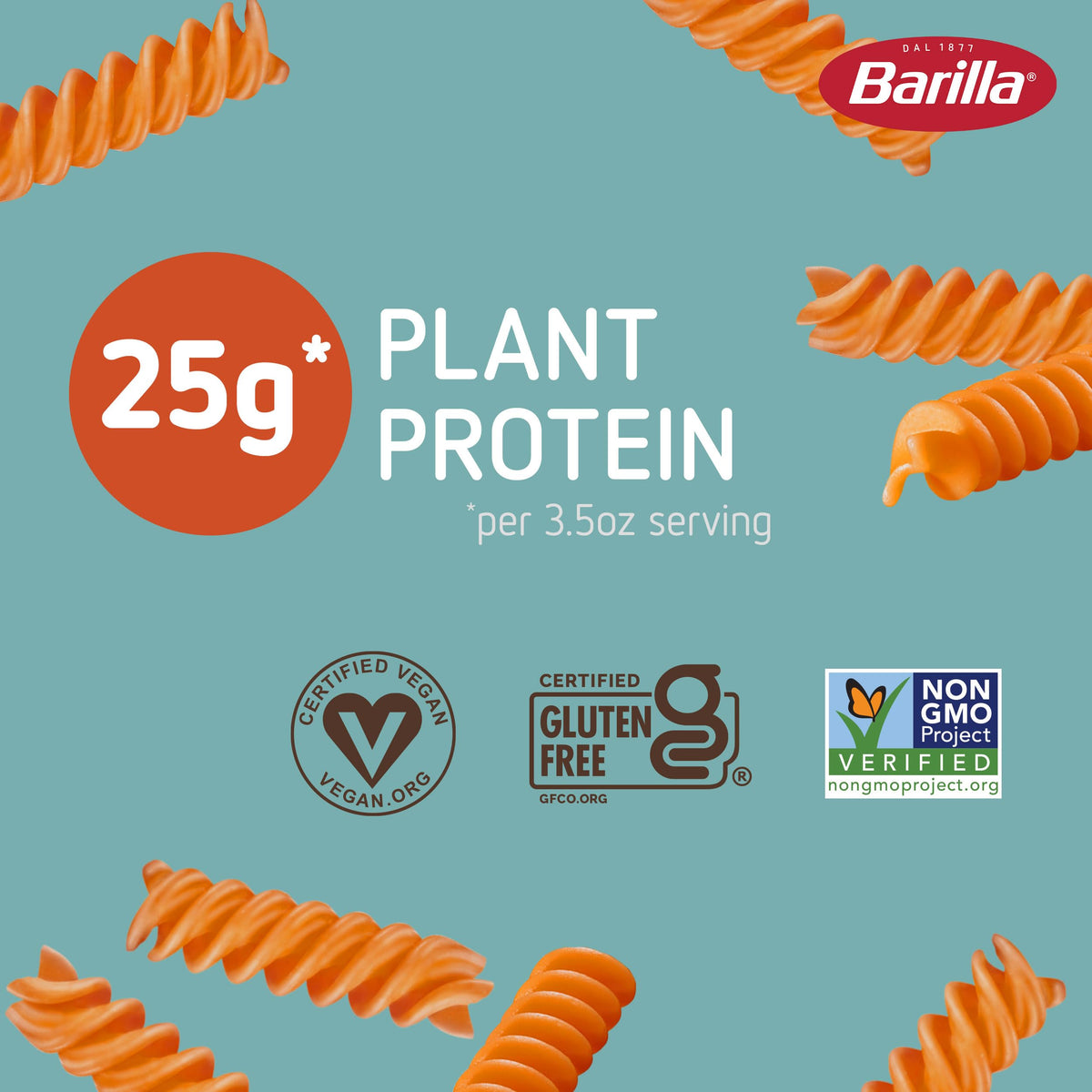 Barilla Red Lentil Rotini uncooked twists, ideal for quick gluten-free meals.
