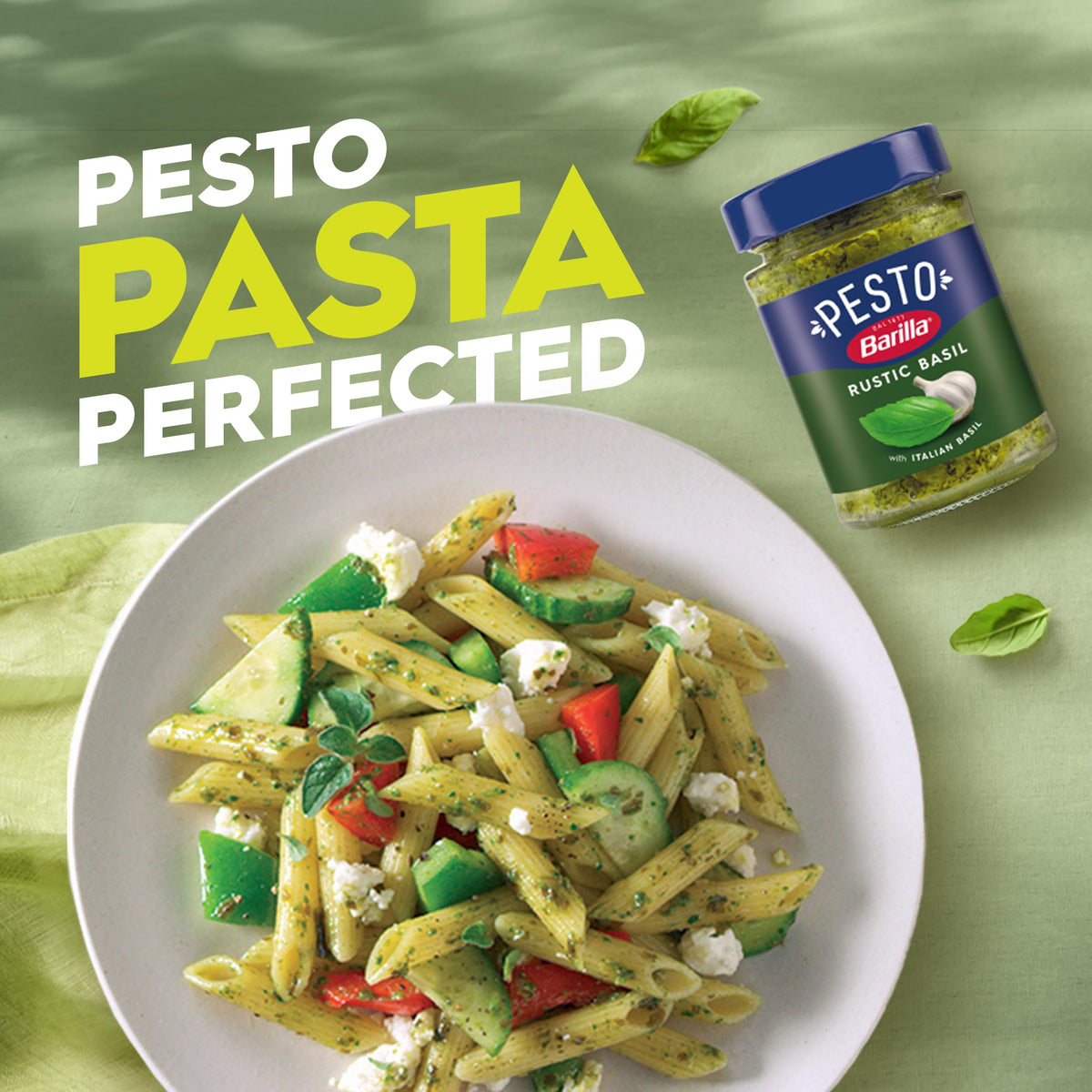 Barilla Rustic Basil Pesto bottle open, ideal for sandwiches and dips