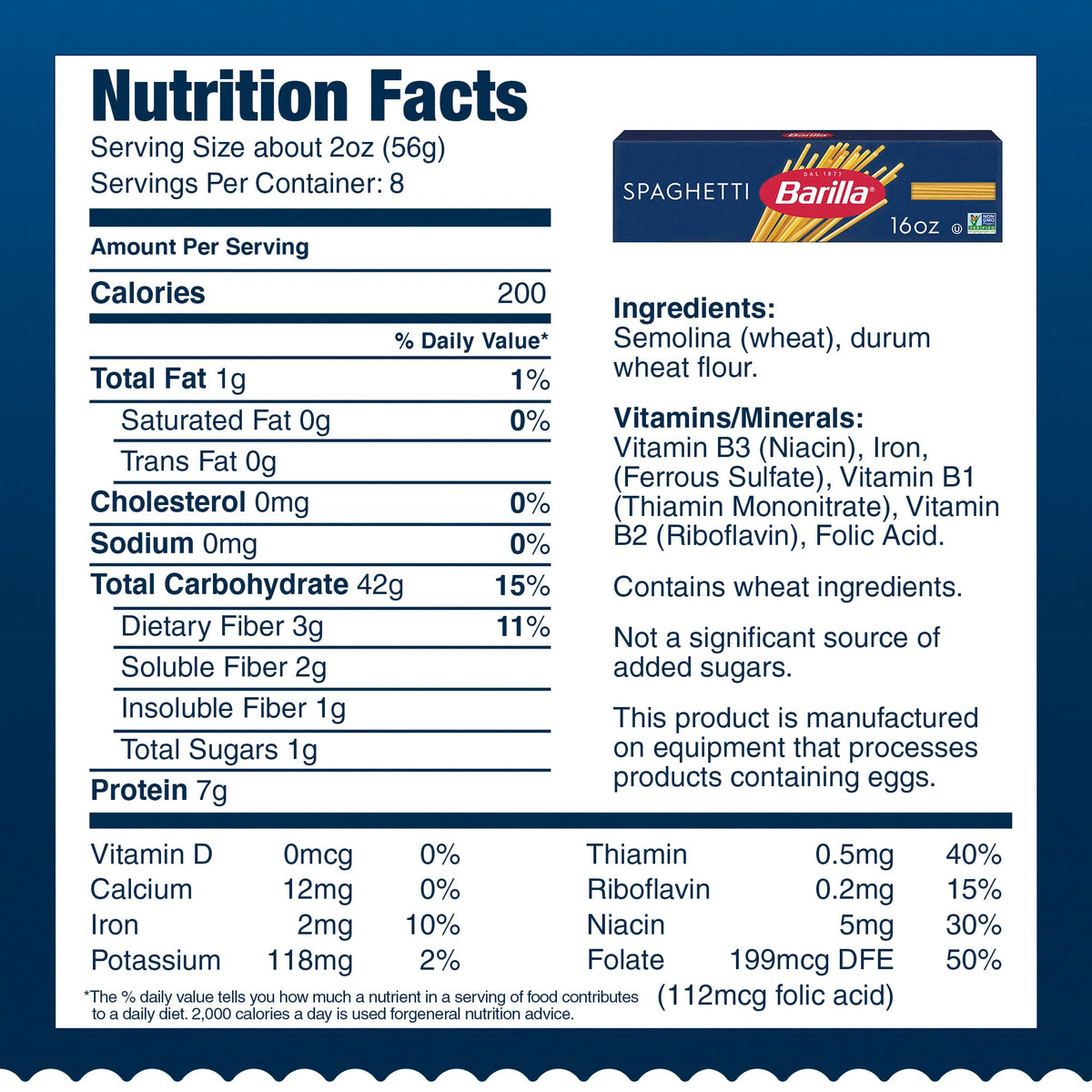 Barilla Spaghetti shows non-GMO and Kosher certification highlights