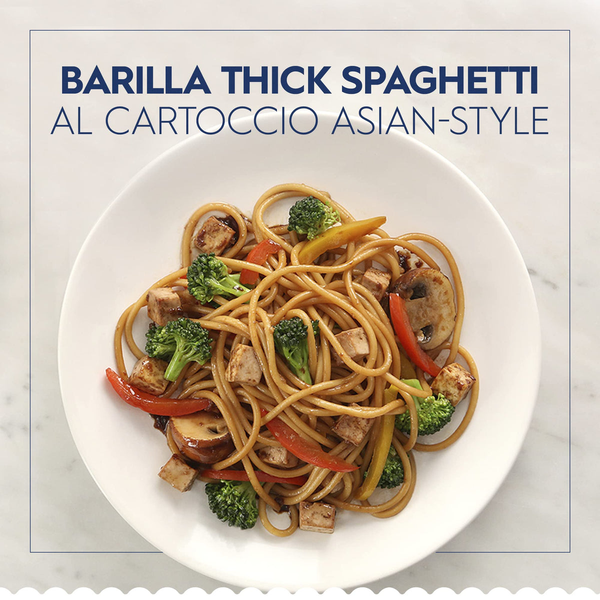Barilla Thick Spaghetti golden strands ready to pair with robust sauces.