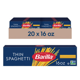 Barilla Thin Spaghetti box 16oz pack20 ready for family dinners and al dente results.