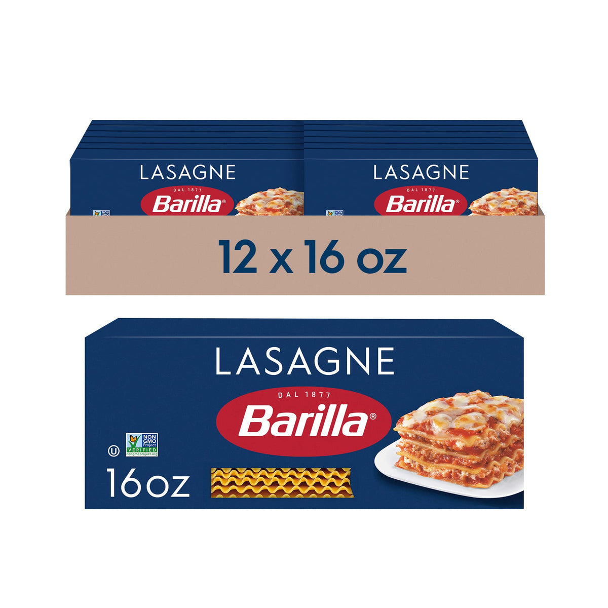 Barilla Wavy Lasagne pasta box with ridged sheets for sturdy lasagne layers