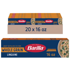 Barilla Whole Grain Linguine box 20-pack ready for fiber-rich family meals.